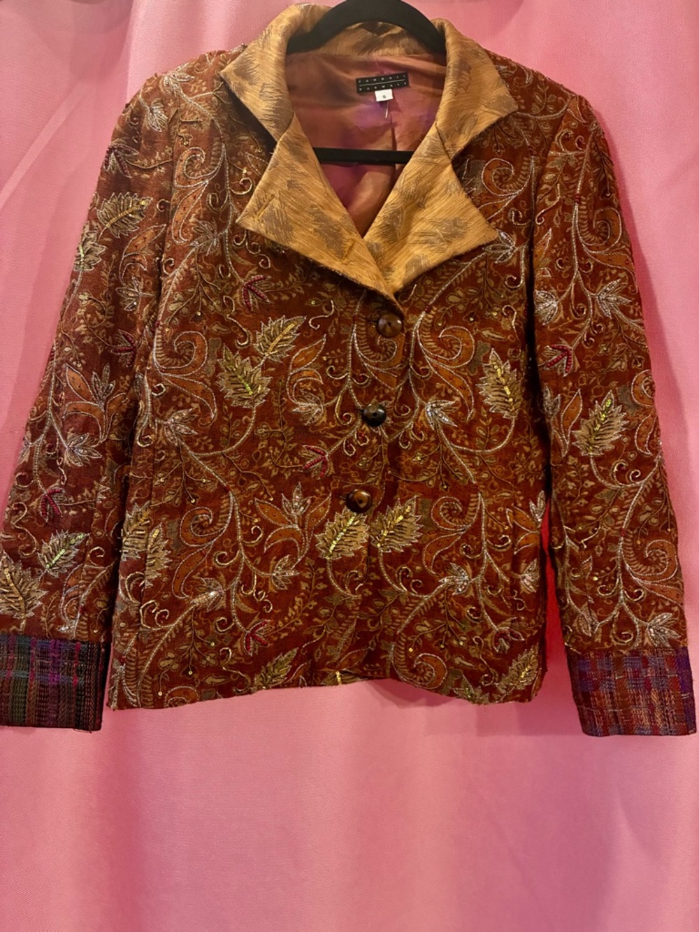 Randall Darwall Vintage Brown Orange Embroidered Beaded‎ Jacket Small Bohemian